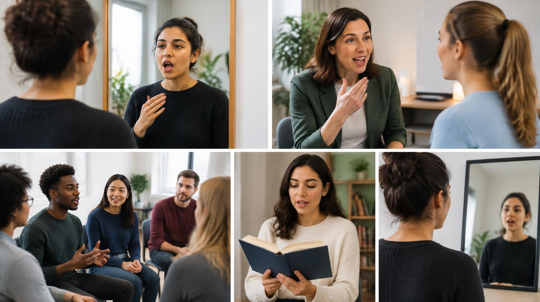 woman practicing speech in mirror