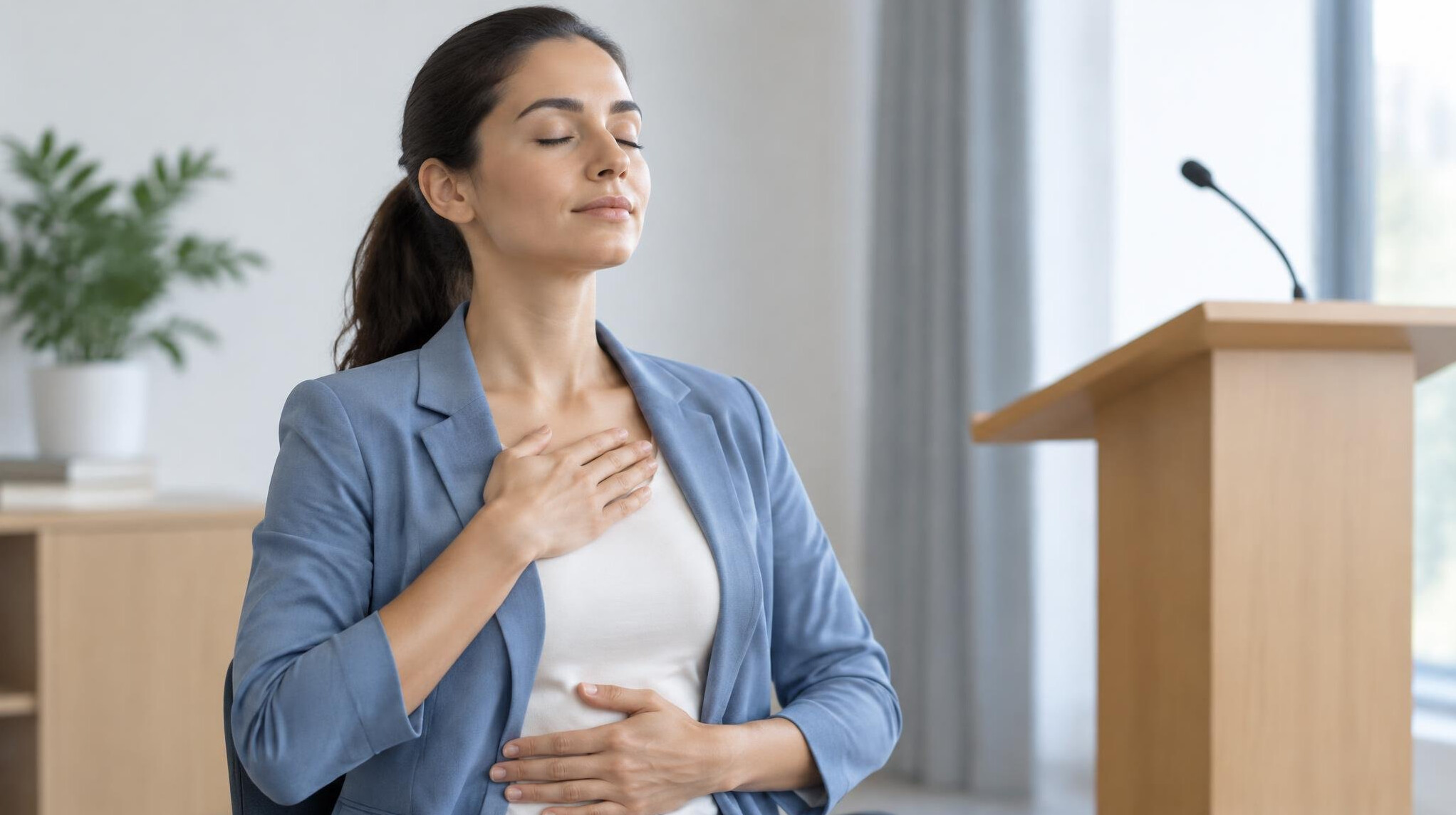 woman practicing breathing exercises