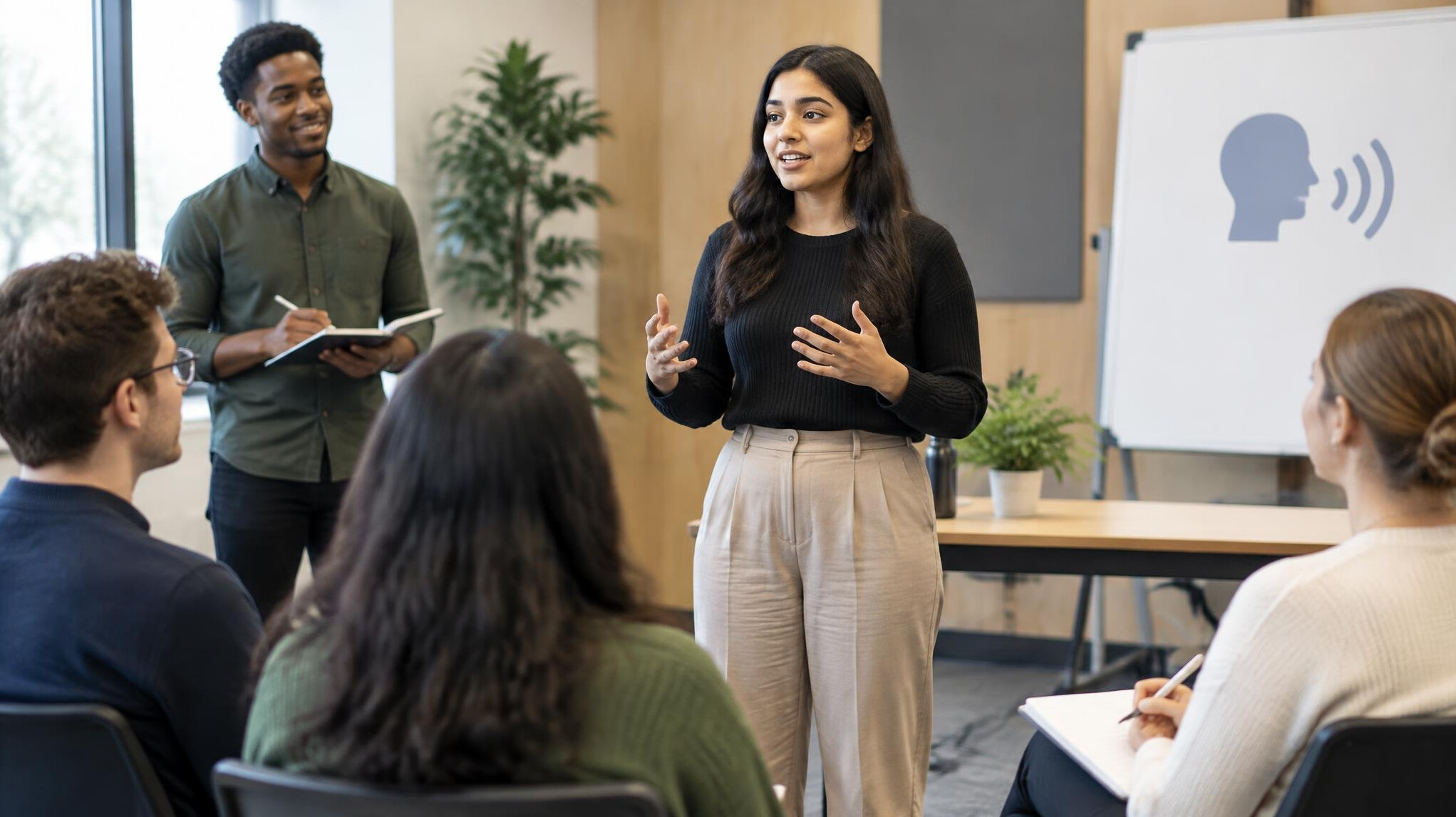 group practicing public speaking